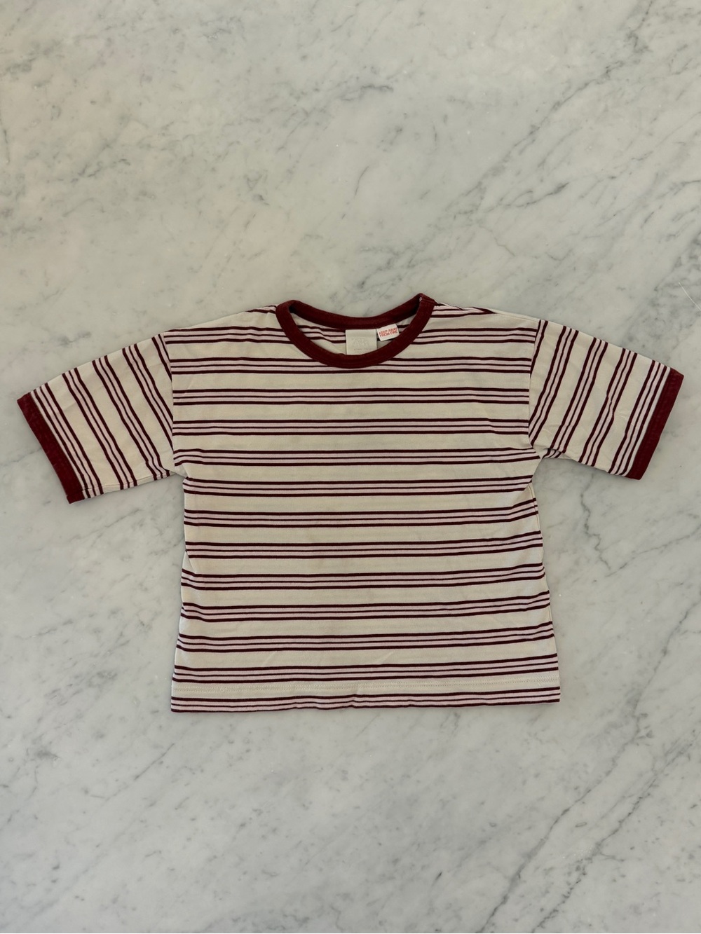 Zara Boy Striped T-Shirt - Burgundy and Ivory Striped Tee